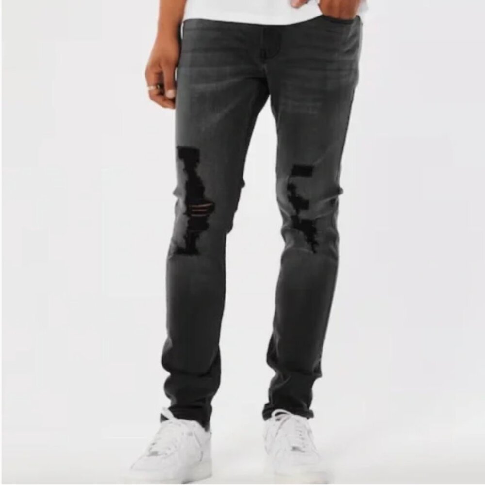 NWT Hollister Advanced Stretch Super Skinny Jean Black Distressed Denim